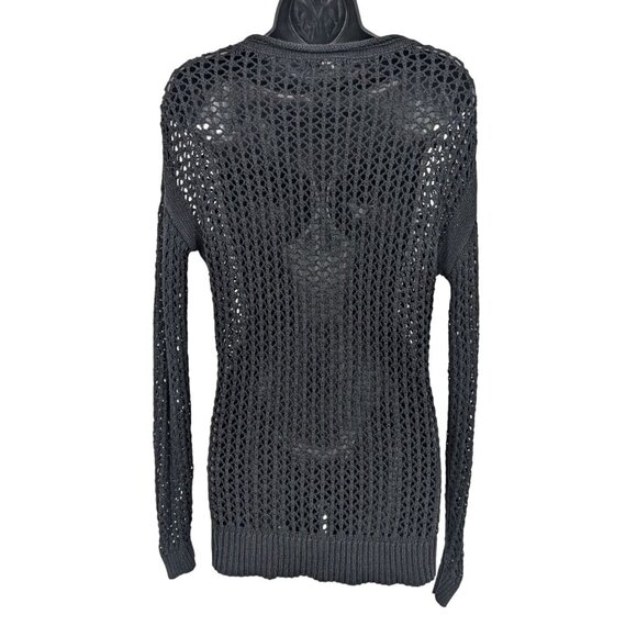 Crochet Open Knit Sweater Women Size XS Roll V Neck Oversized Pullover Goth Y2K - Picture 2 of 11